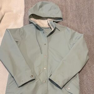 Babaton Light Blue Hooded Rain Jacket